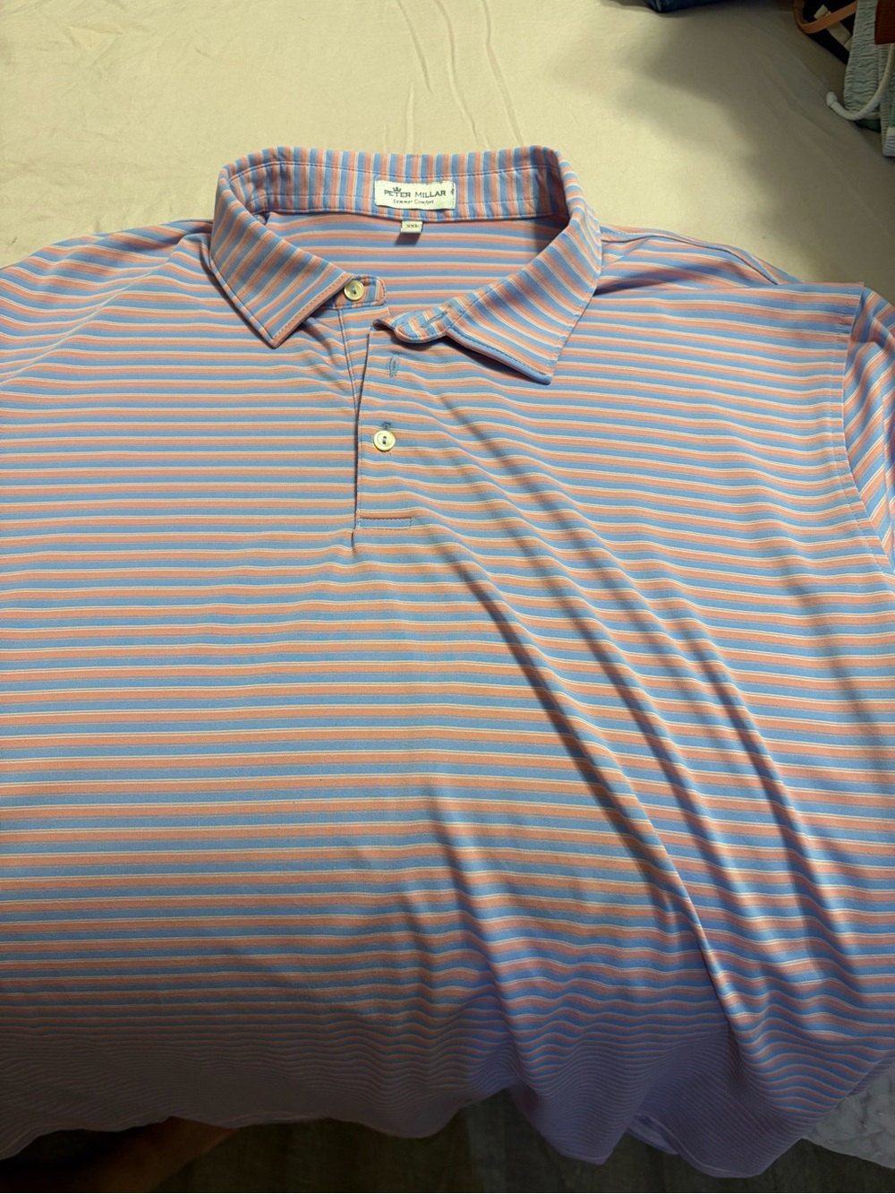 Peter Millar Striped Polo in Light Blue and Peach